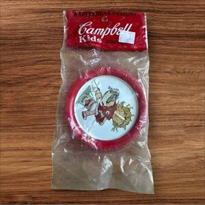 Set of vintage 1993 Campbell Kids metal coasters, featuring 6 different designs